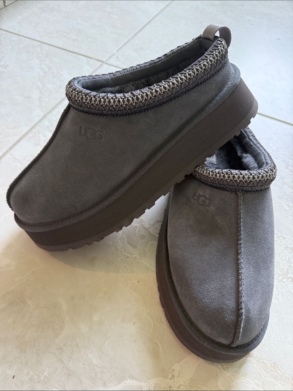 UGG Platform Gray Suede Slip-On Moccasin Slippers